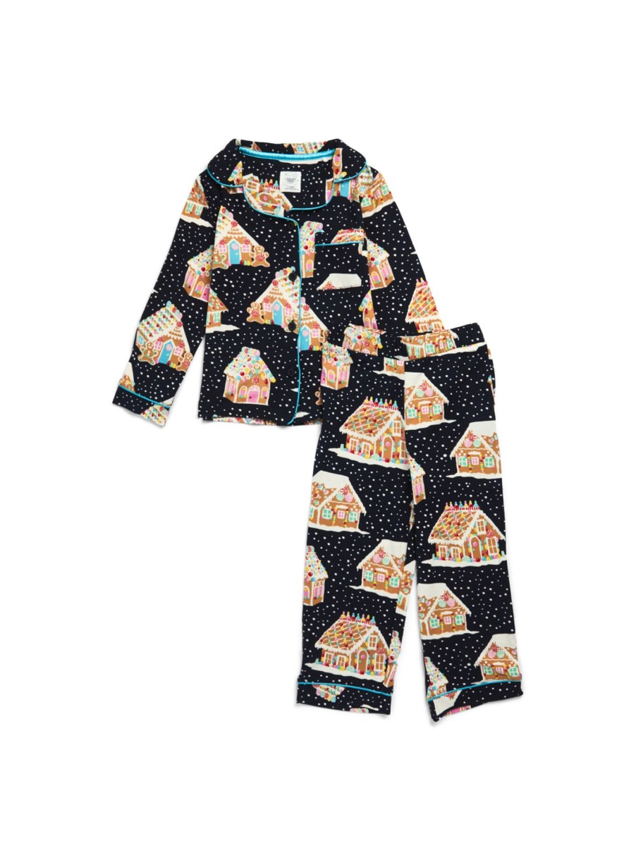 Kids Chelsea Peers Nightwear | Long Button Up Pj Set - Gingerbread Navy