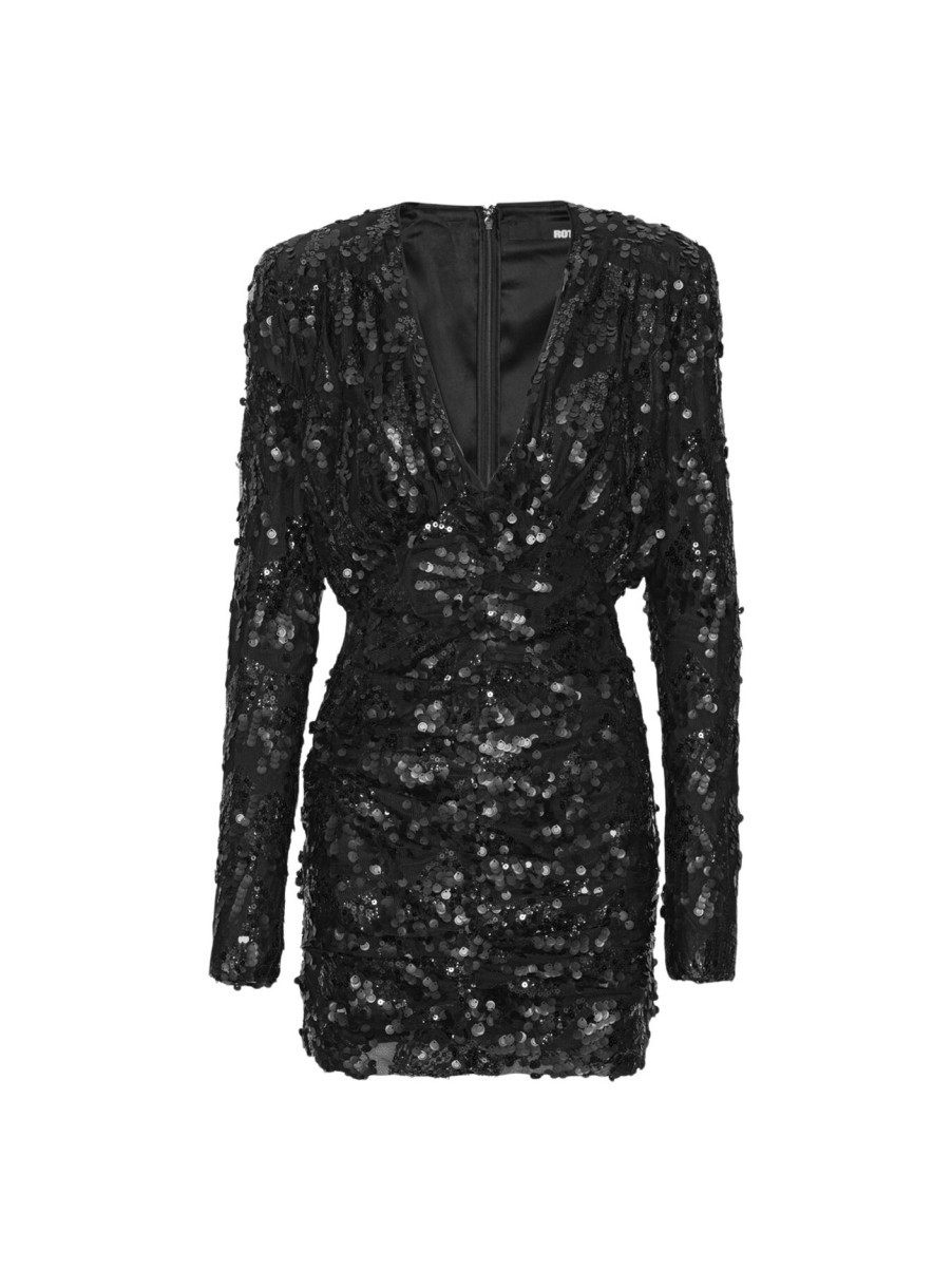 Women ROTATE Birger Christensen Dresses | Sequins V-Neck Mini Dress Black Comb