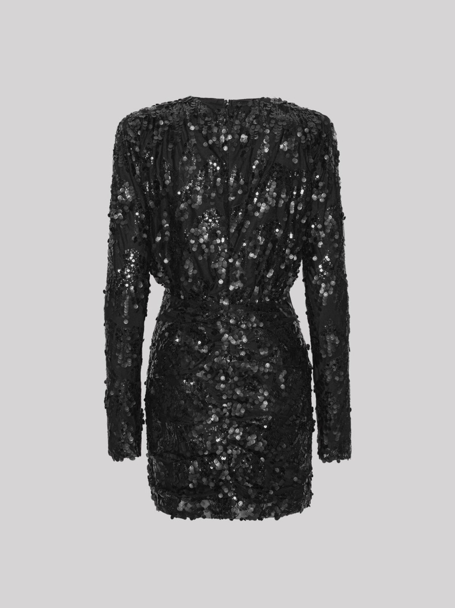 Women ROTATE Birger Christensen Dresses | Sequins V-Neck Mini Dress Black Comb