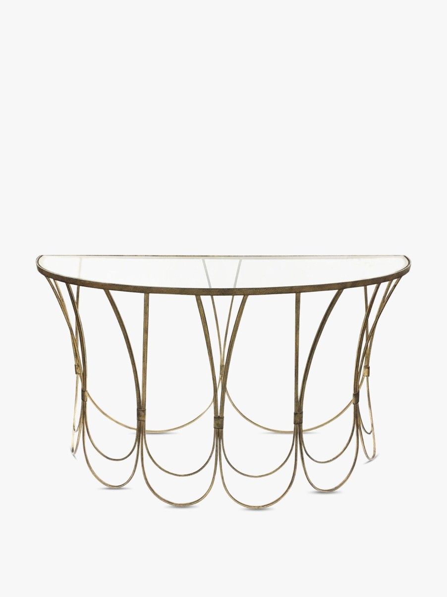 Furniture & Outdoor Libra Interiors Console Tables | Deco Iron Console Table With Scallop Detail Champagne