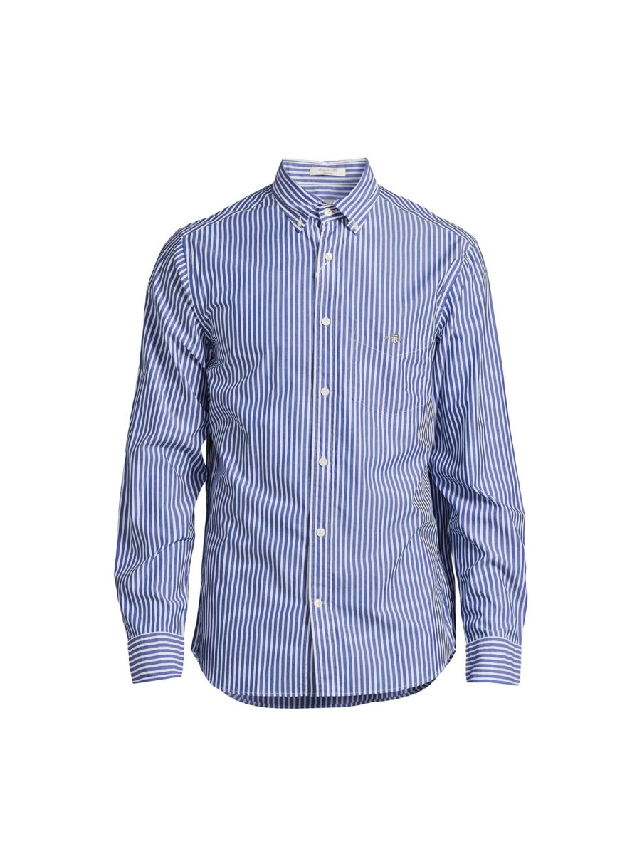 Men GANT Shirts | Poplin Stripe Shirt College Blue