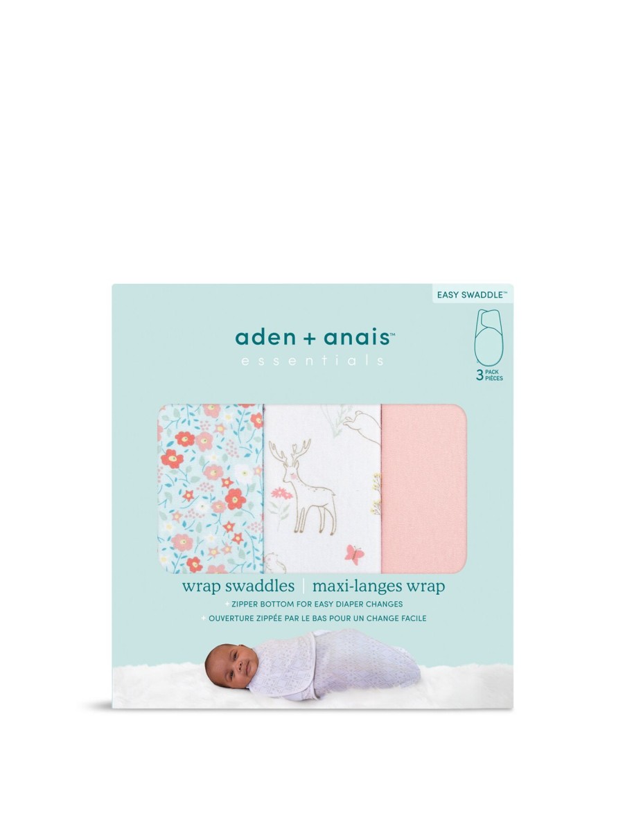 Kids aden + anais Nightwear | Easy Swaddle Wrap 1.0 Tog 3 Pack Fairy Tale Flowers (0-3Months) Fairy Tail Flowers