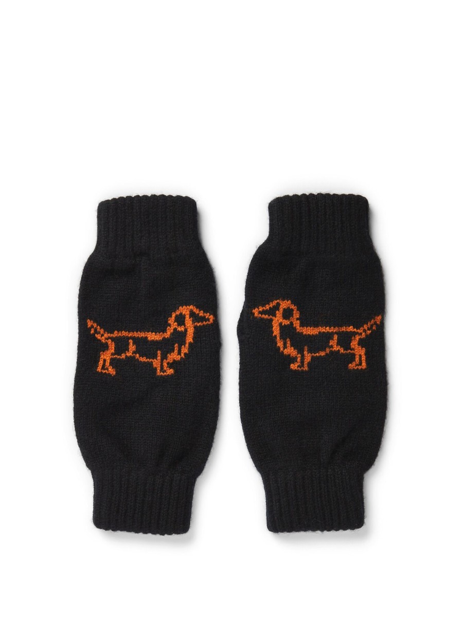 Women Rosie Sugden Gloves | Cashmere Dachshund Wristwarmer Black/Ginger