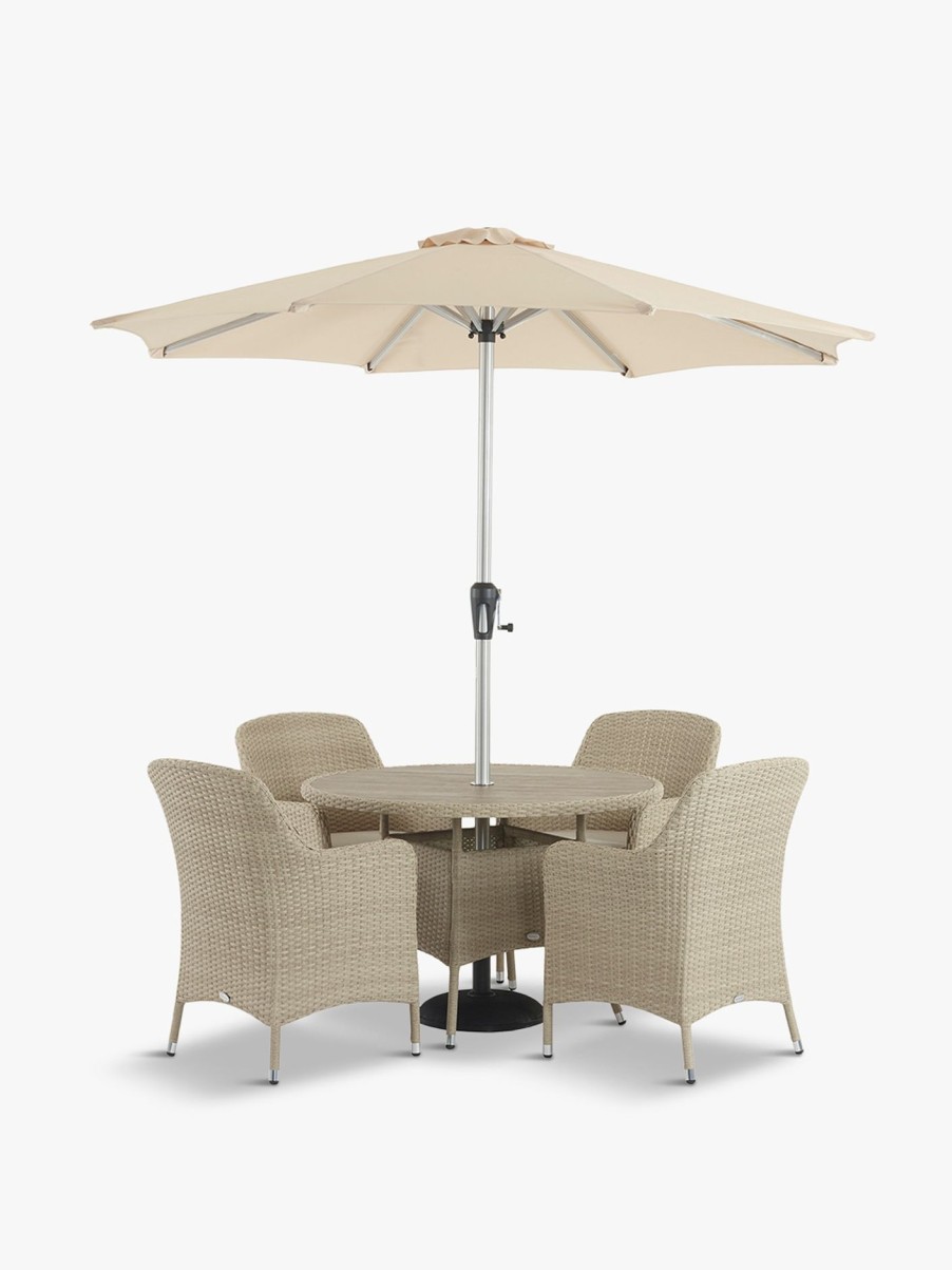 Furniture & Outdoor Bramblecrest Garden Furniture Sets | Tetbury Round 4 Seat Table With Parasol And Base Nutmeg