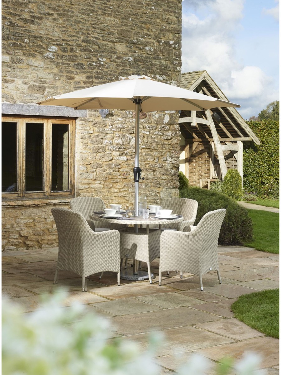 Furniture & Outdoor Bramblecrest Garden Furniture Sets | Tetbury Round 4 Seat Table With Parasol And Base Nutmeg