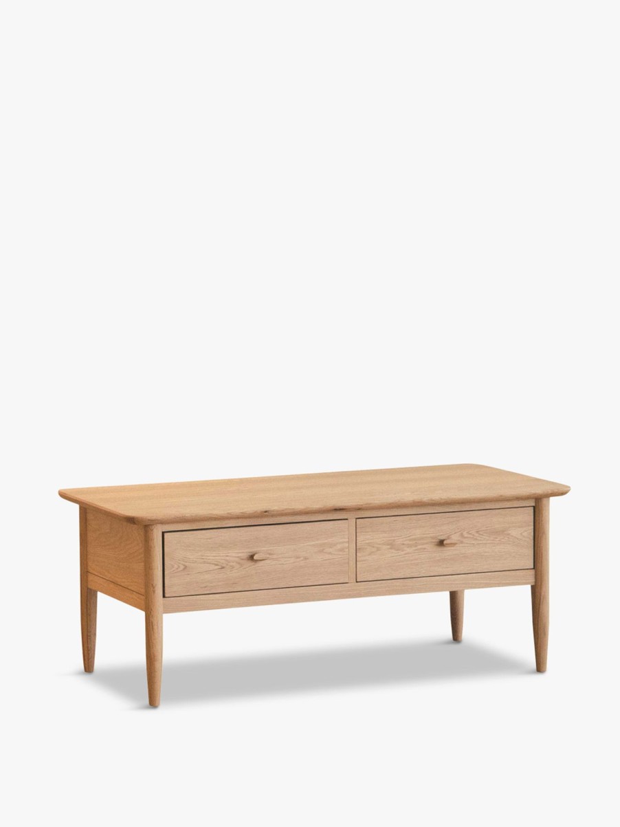 Furniture & Outdoor Ercol Coffee Tables | Ercol Teramo 2 Drawer Coffee Table, Pale Oak Neutral