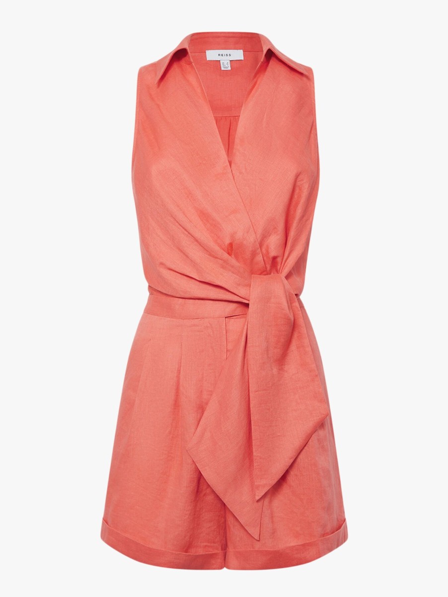 Women REISS Jumpsuits & Playsuits | Suki Sleeveless Linen Playsuit Pink