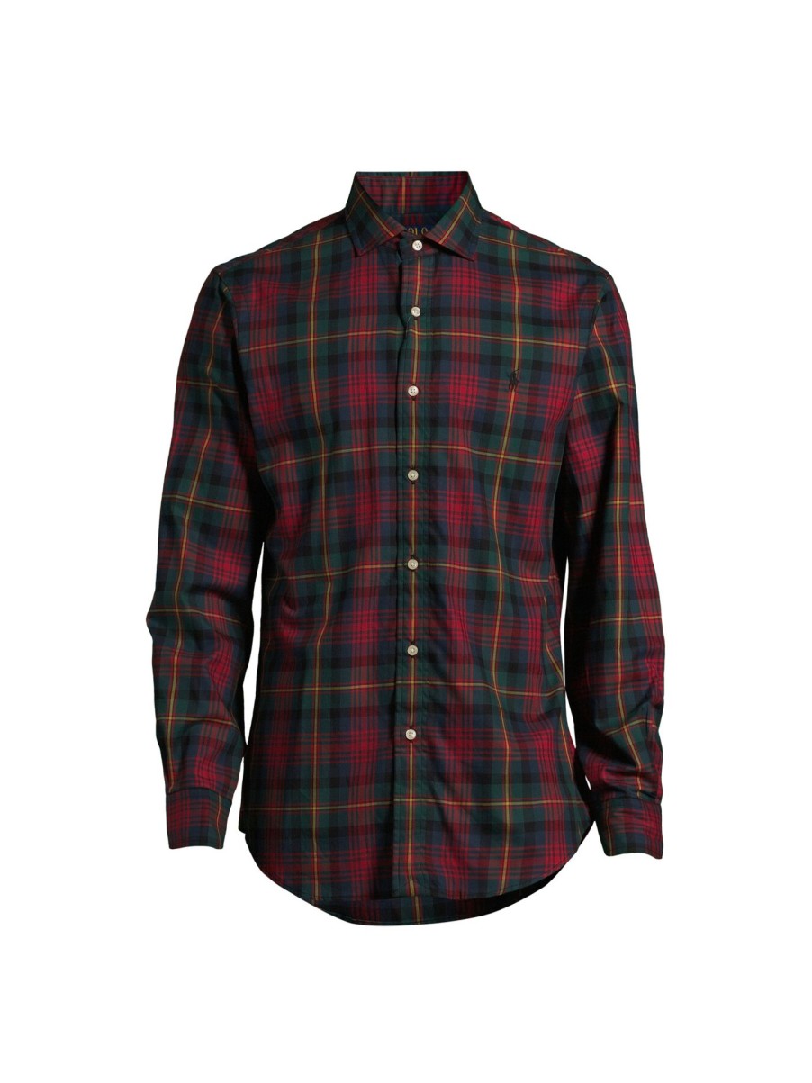 Men Polo Ralph Lauren Shirts | Custom Fit Sanded Twill Check Shirt Red/Green Multi