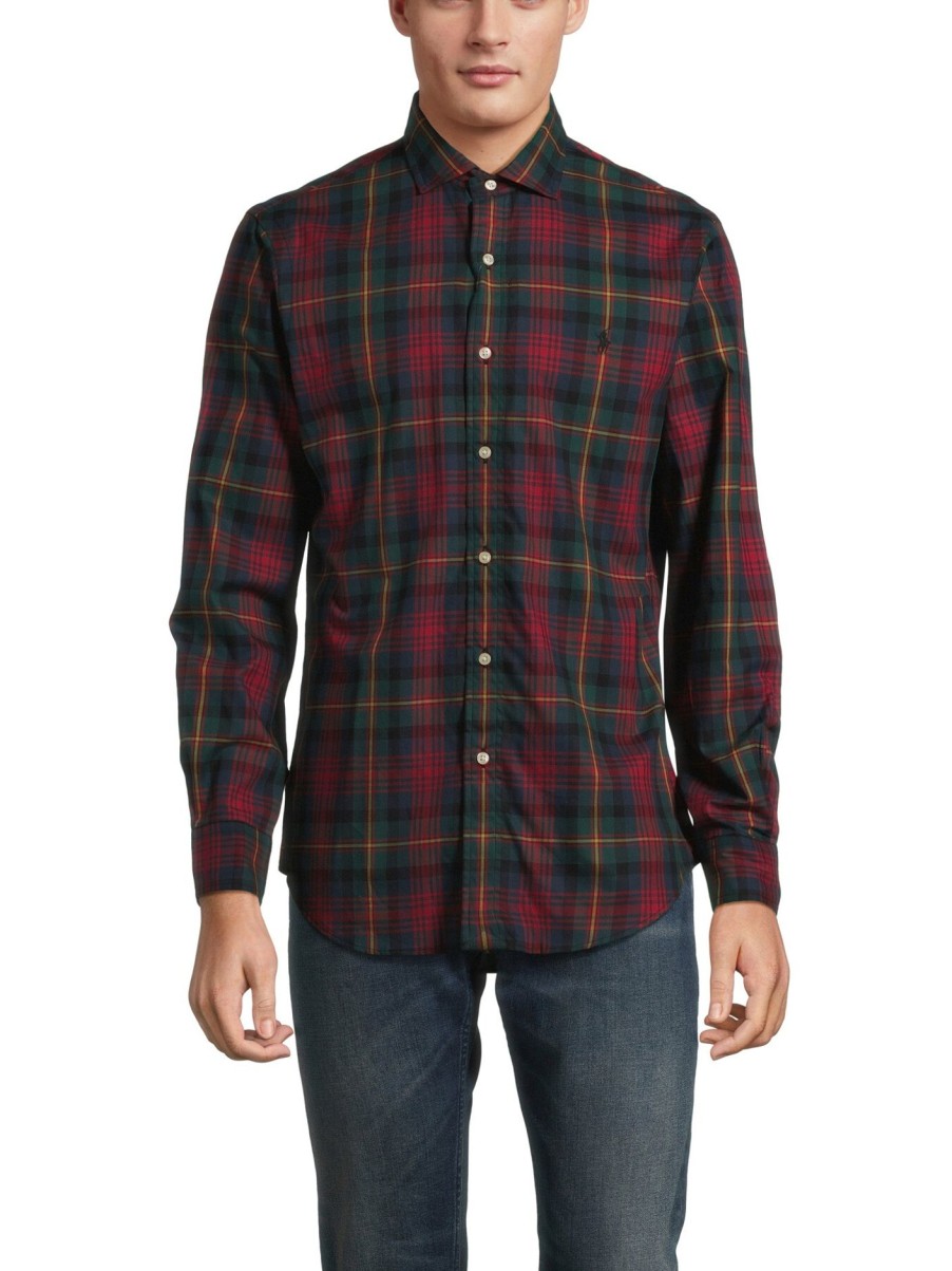 Men Polo Ralph Lauren Shirts | Custom Fit Sanded Twill Check Shirt Red/Green Multi