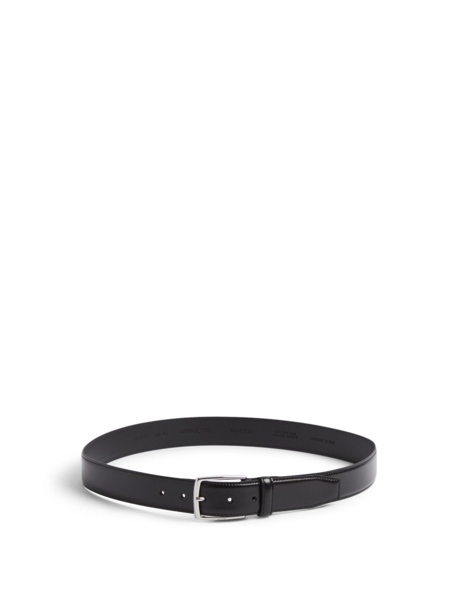 Men BOSS Belts | Italian Made Polished Leather Belt With Stitching Detail Black