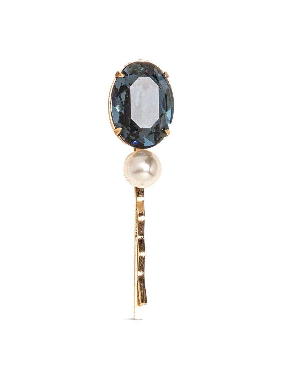 Women Jennifer Behr Hair Accessories | Tula Oval Crystal And Pearl Bobby Pin Sapphire