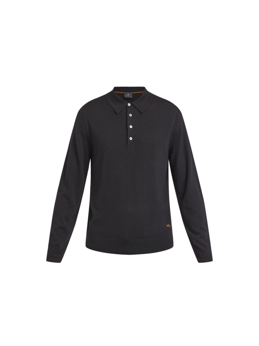 Men PS Paul Smith Polo & Rugby Shirts | Long Sleeve Knitted Polo Black