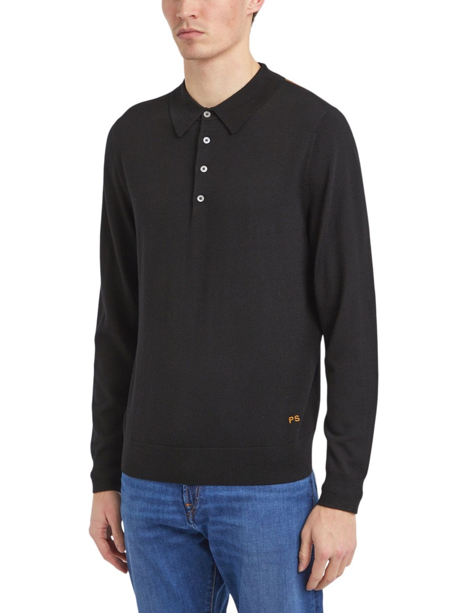 Men PS Paul Smith Polo & Rugby Shirts | Long Sleeve Knitted Polo Black