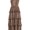 Women GANNI Dresses | Pleated Georgette Flounce Smock Midi Dress Almond Milk