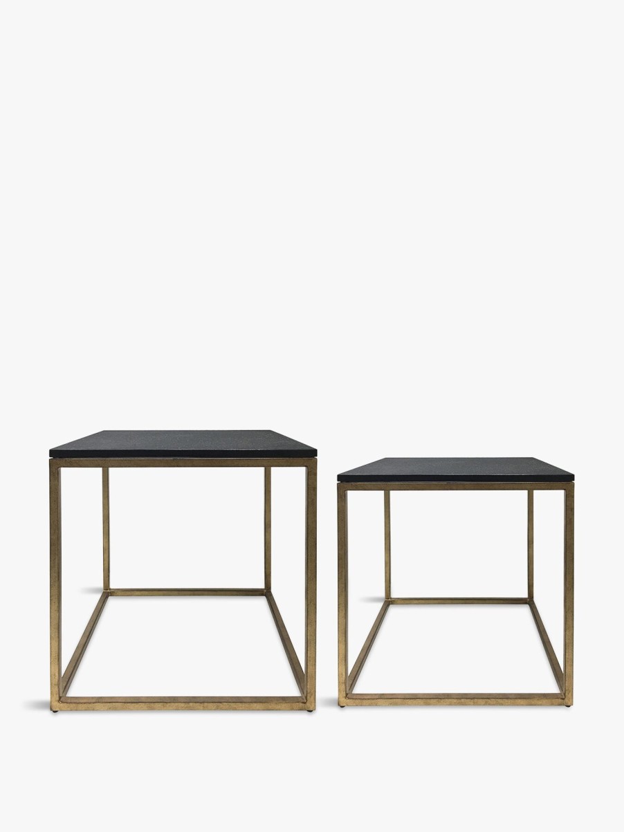 Furniture & Outdoor Libra Interiors Side Tables | Kirkstone Iron Set Of 2 Side Tables In Aged Finish With Galaxy Slate Champagne