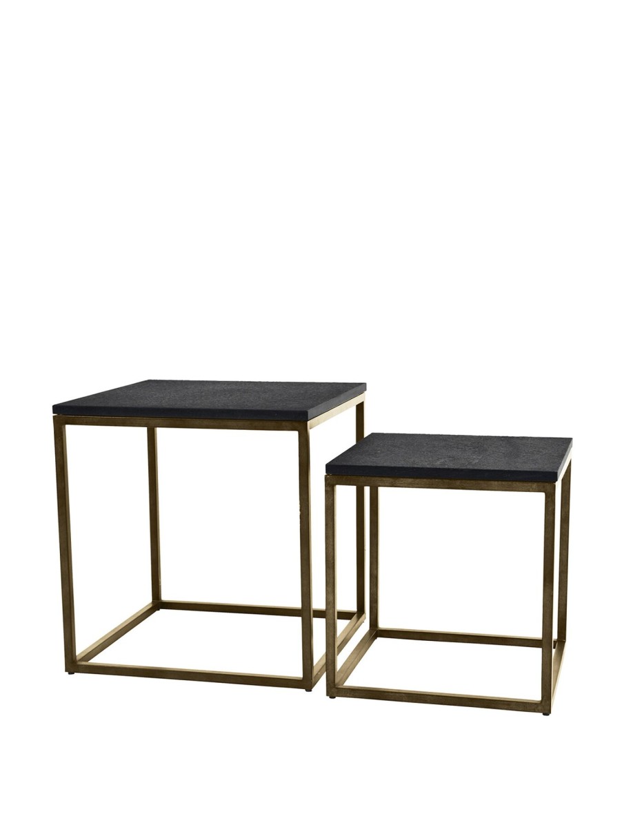 Furniture & Outdoor Libra Interiors Side Tables | Kirkstone Iron Set Of 2 Side Tables In Aged Finish With Galaxy Slate Champagne