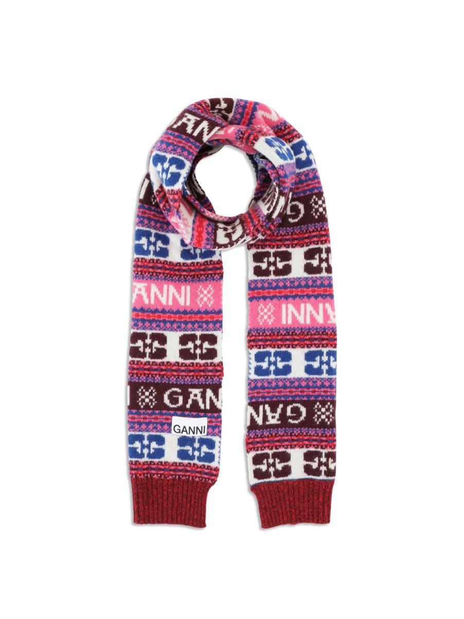 Women GANNI Scarves | Graphic Wool Scarf Multi