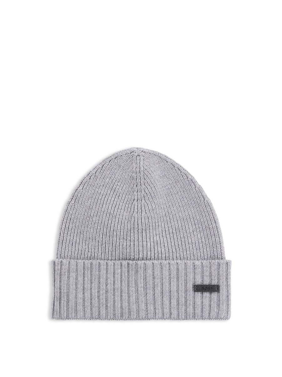 Men BOSS Hats | Fati Wool Beanie Silver