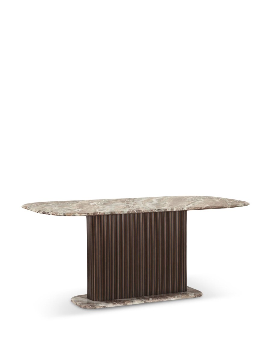 Furniture & Outdoor Barker and Stonehouse Rectangular Dining Tables | Gion Brown Marble 180 Cm Dining Table With Wave Metal Base, Seats 4 - 6