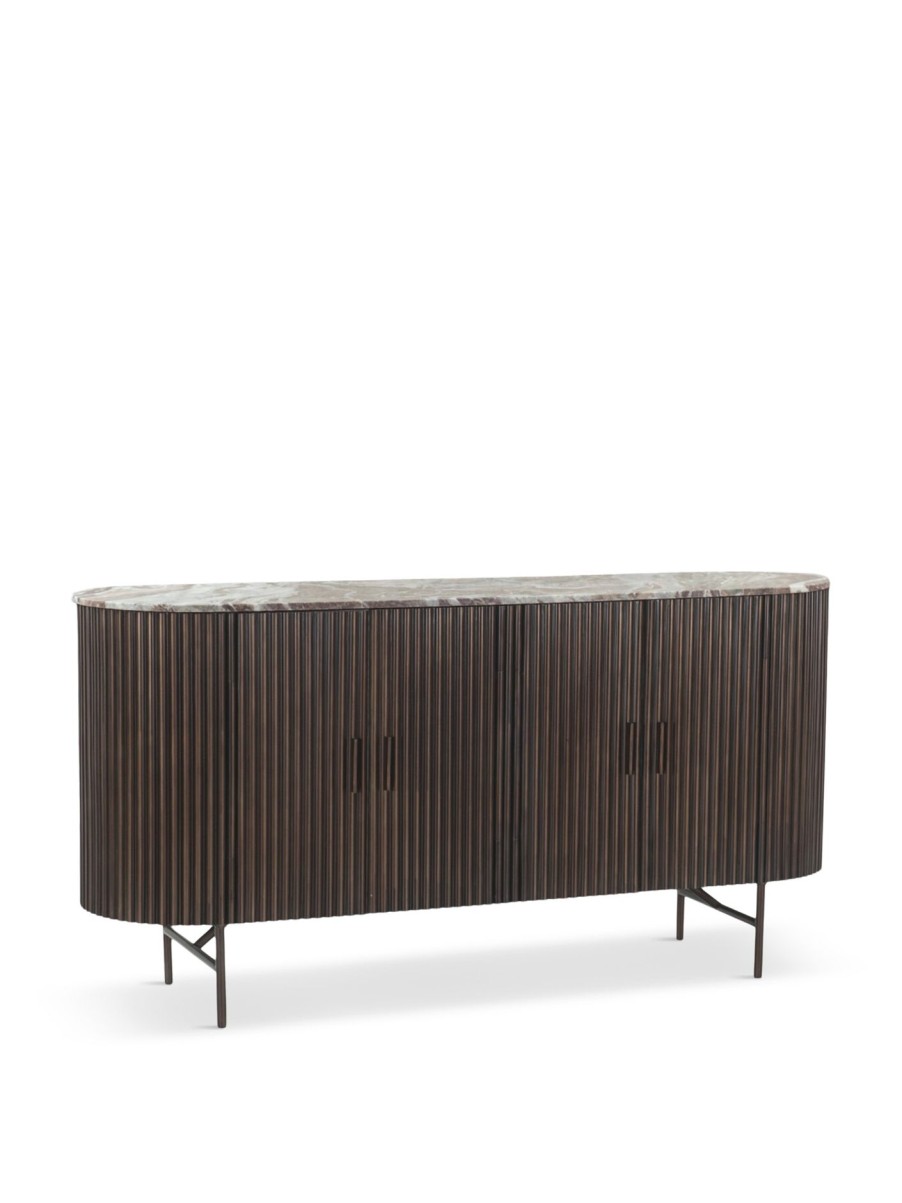 Furniture & Outdoor Barker and Stonehouse Sideboards | Gion Brown Marble 4 Doors Sideboard With Wave Metal Base