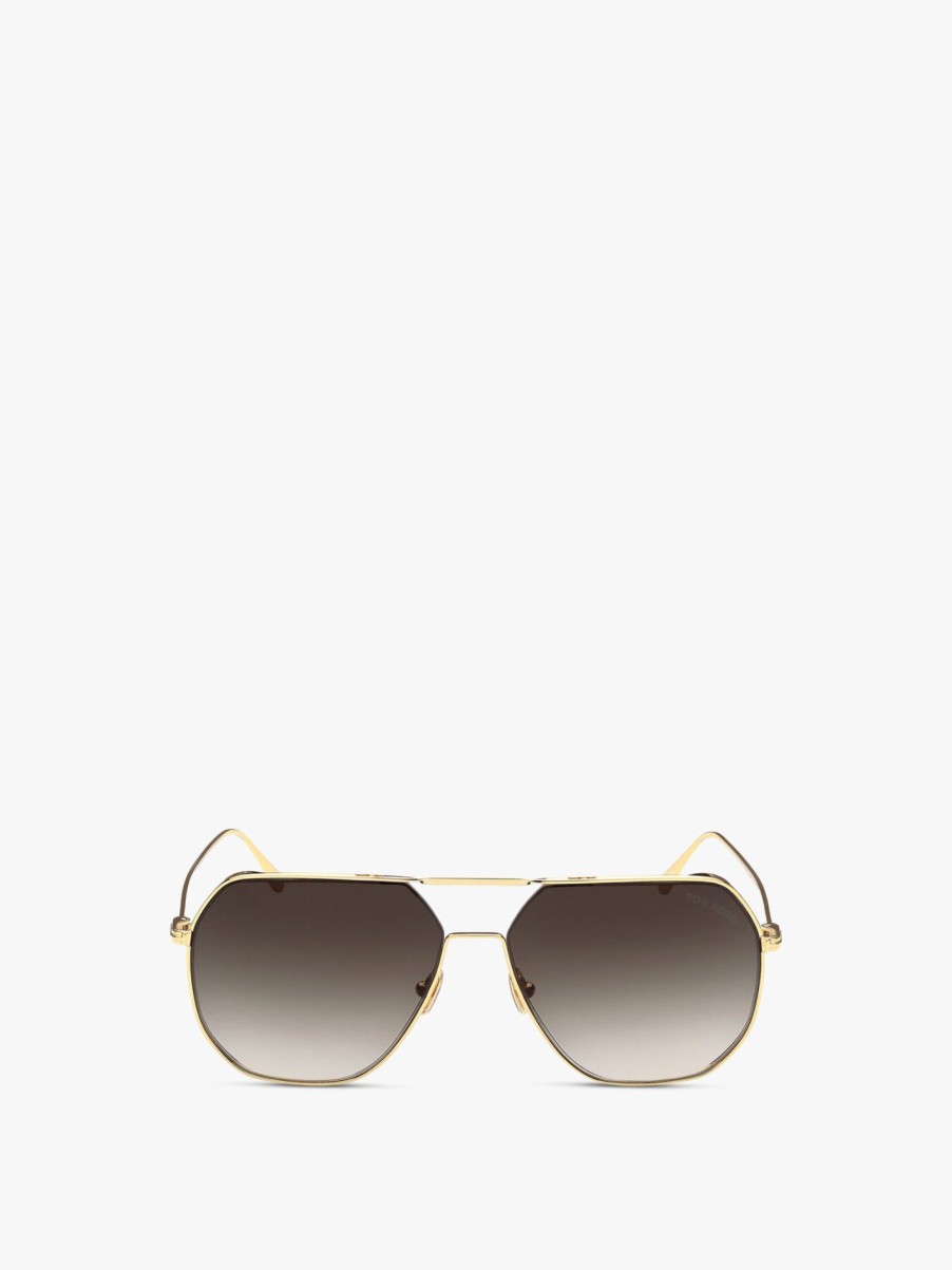 Men Tom Ford Men's Men'S Sunglasses | Gilles 02 Metal Mens Sunglasses Shiny Deep Gold/Gradient Smoke