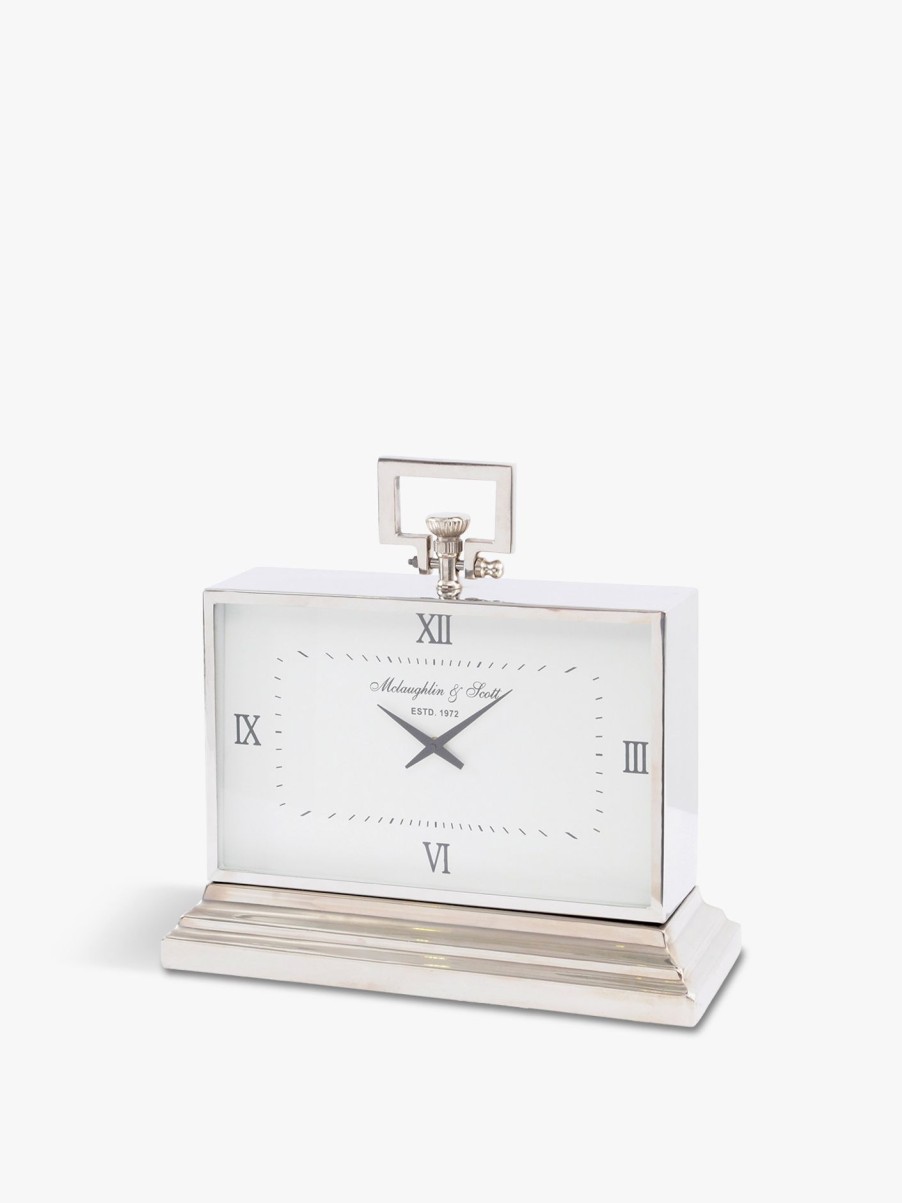 Home & Tech Libra Interiors Clocks | Latham Medium Aluminium Rectangular Clock With Roman Numerals Silver