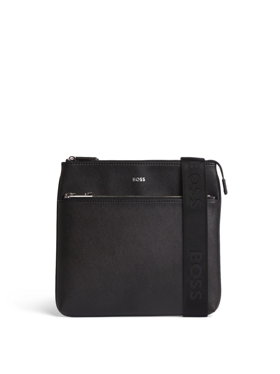 Men BOSS | Envelope Bag With Signature Stripe And Logo Detail Black