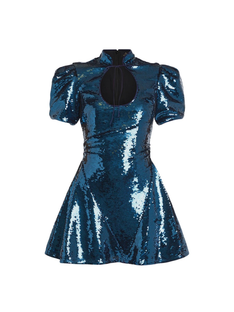 Women De La Vali Dresses | Puff Sleeve Mini Dress Petrol Sequin