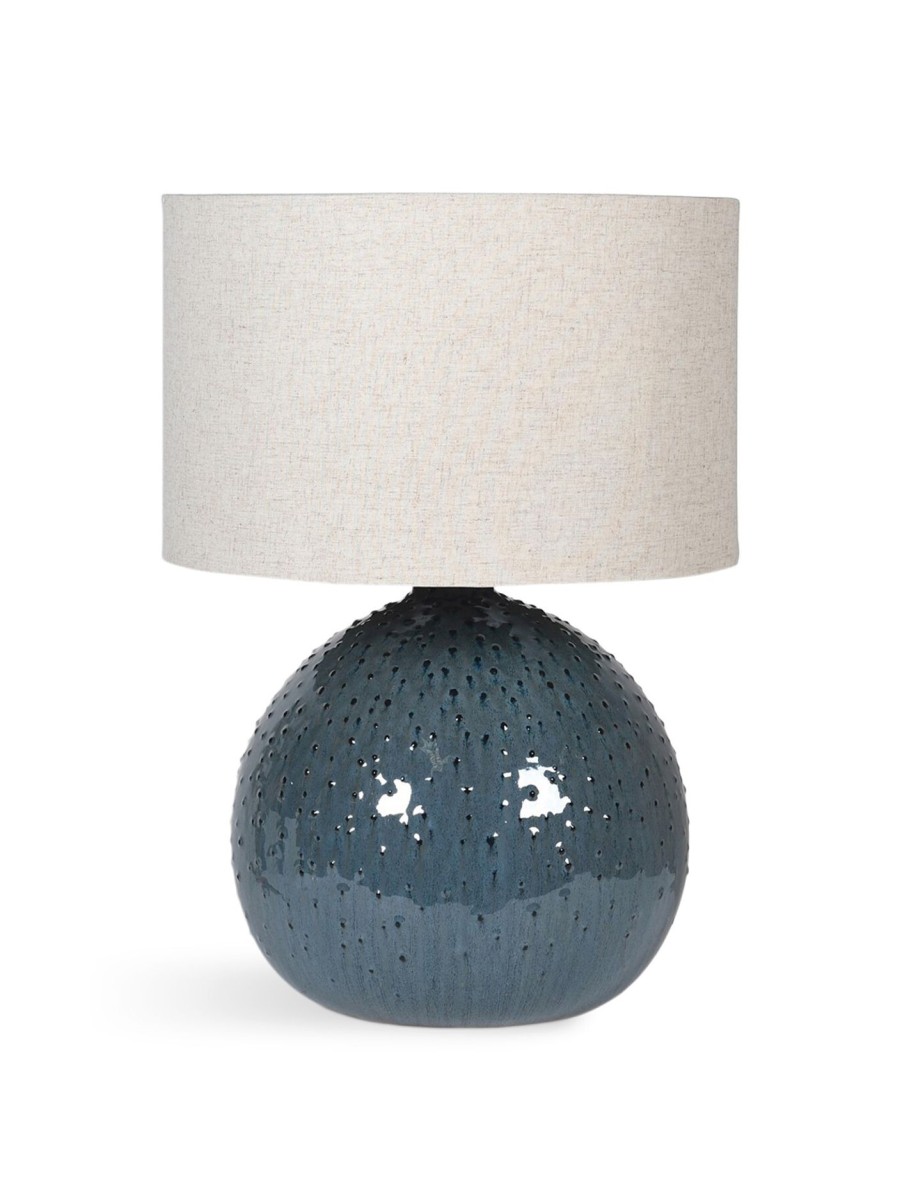 Home & Tech H&D Decor Desk & Table Lamps | Bobble Ball Table Lamp With Linen Shade Blue