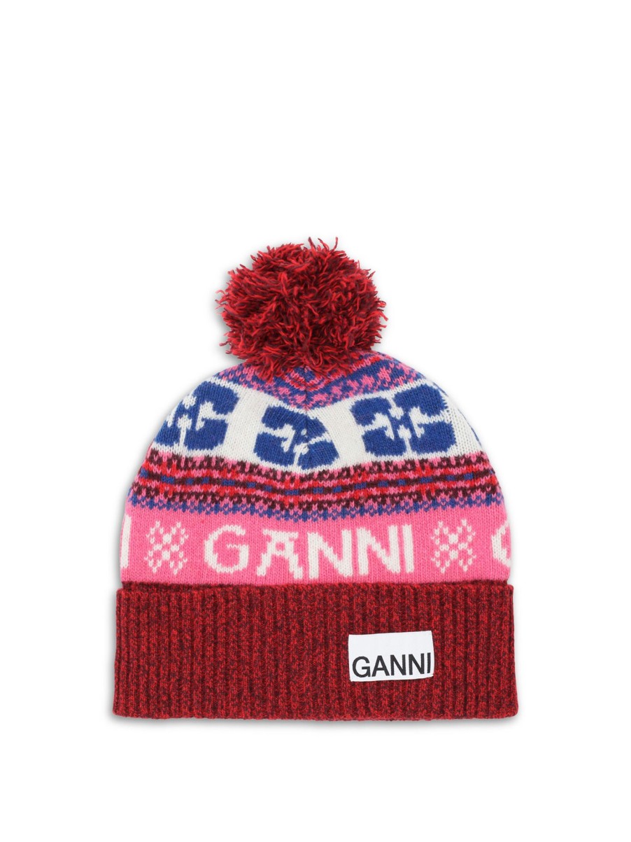 Women GANNI Hats | Graphic Wool Beanie Multi