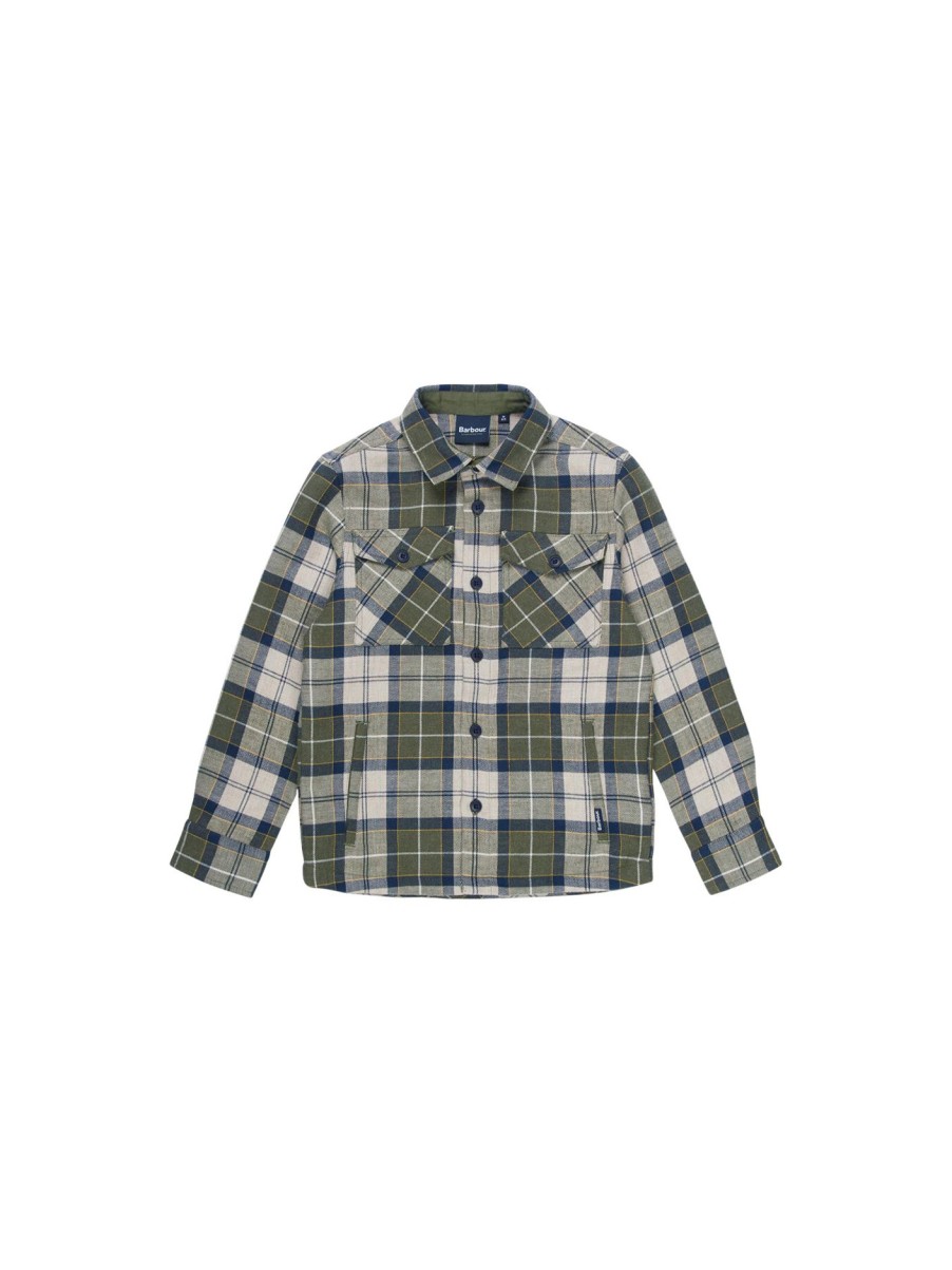 Kids Barbour Tops | Tartan Overshirt Forest Mist Tartan