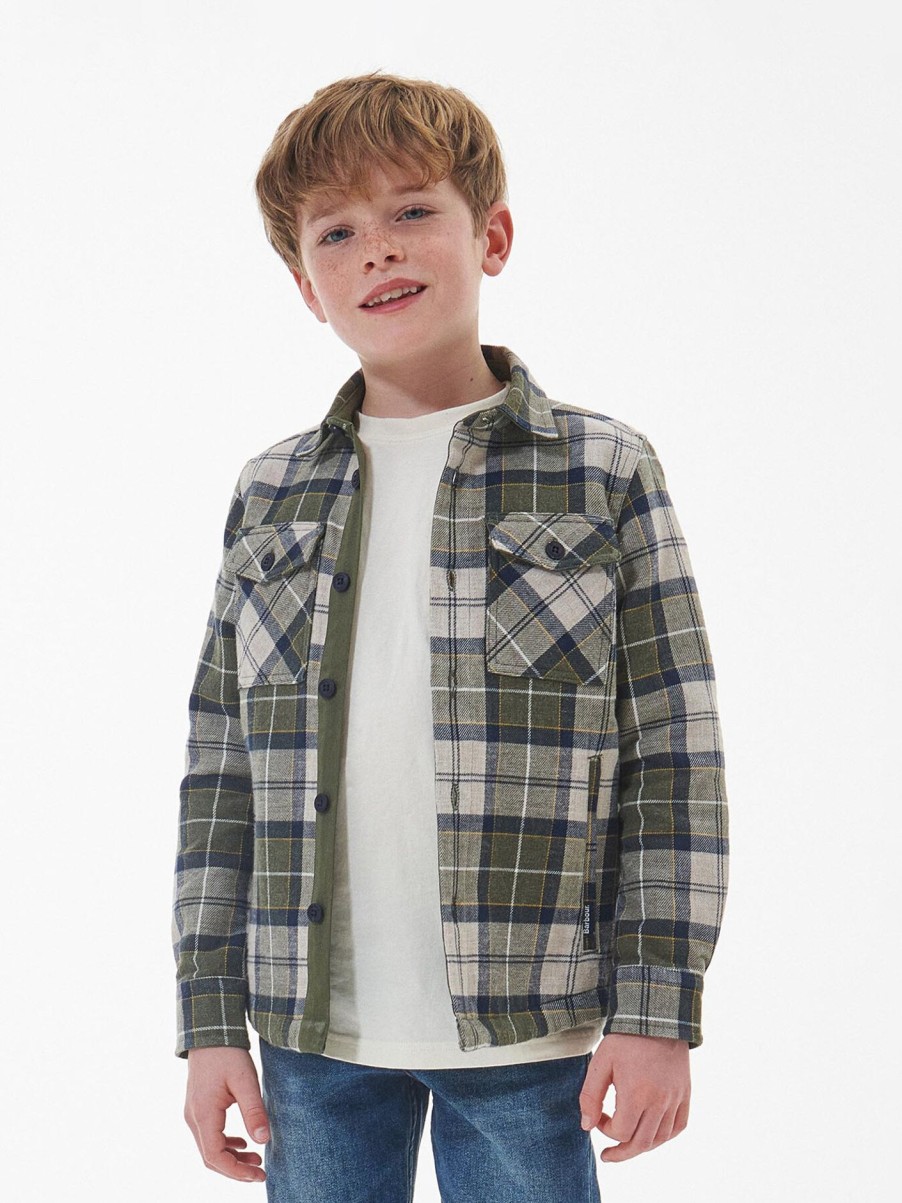 Kids Barbour Tops | Tartan Overshirt Forest Mist Tartan