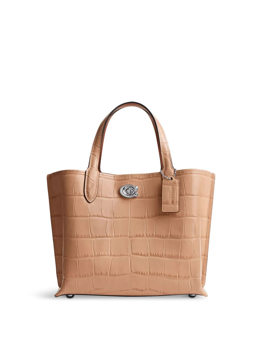 Women COACH Tote Bags | Embossed Croc Willow Tote 24 Lh/Buff Multi