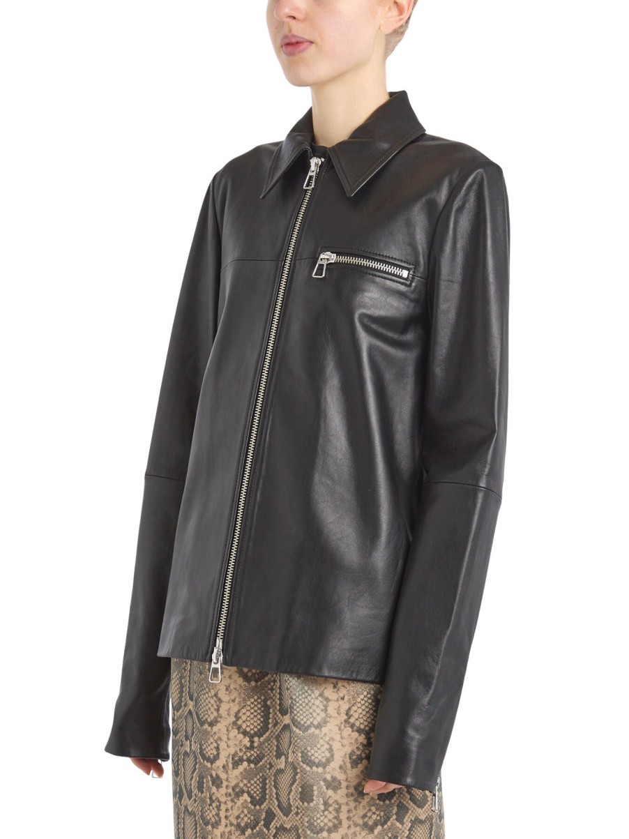 Women Sportmax Coats & Jackets | Gel Leather Jacket Black