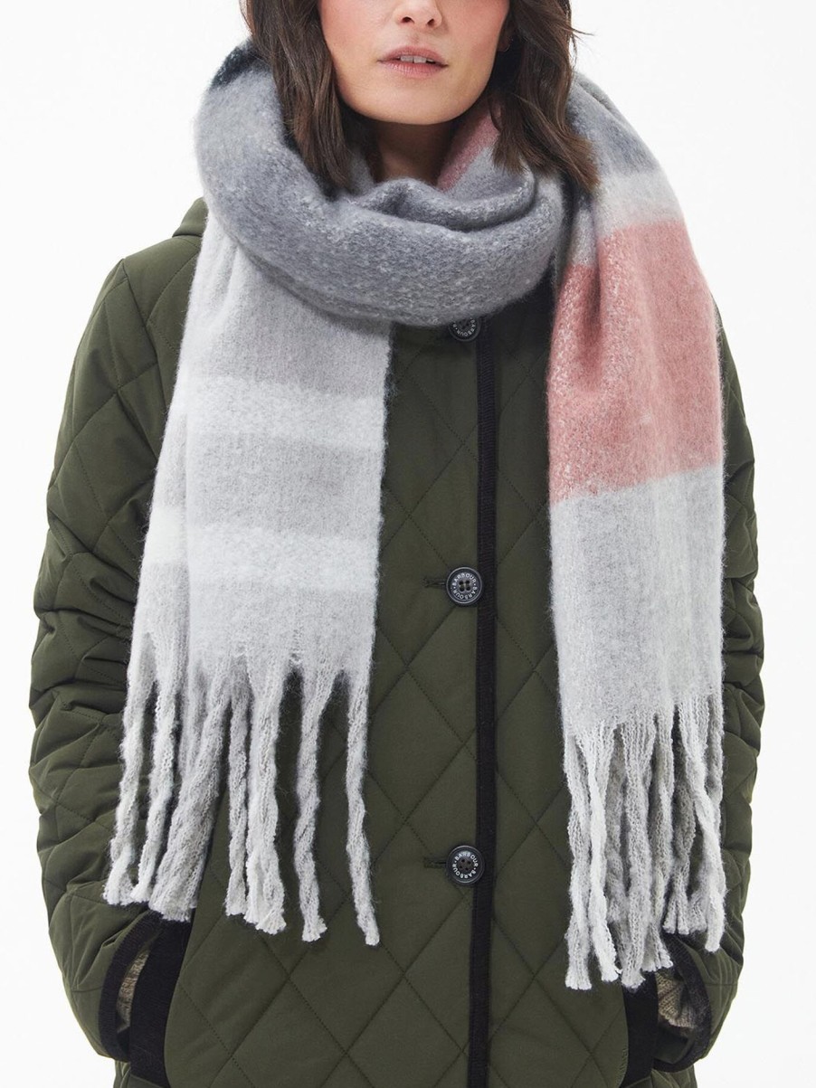 Women Barbour Scarves | Barbour Isla Tartan Boucle Scarf Pink/Grey Tartan