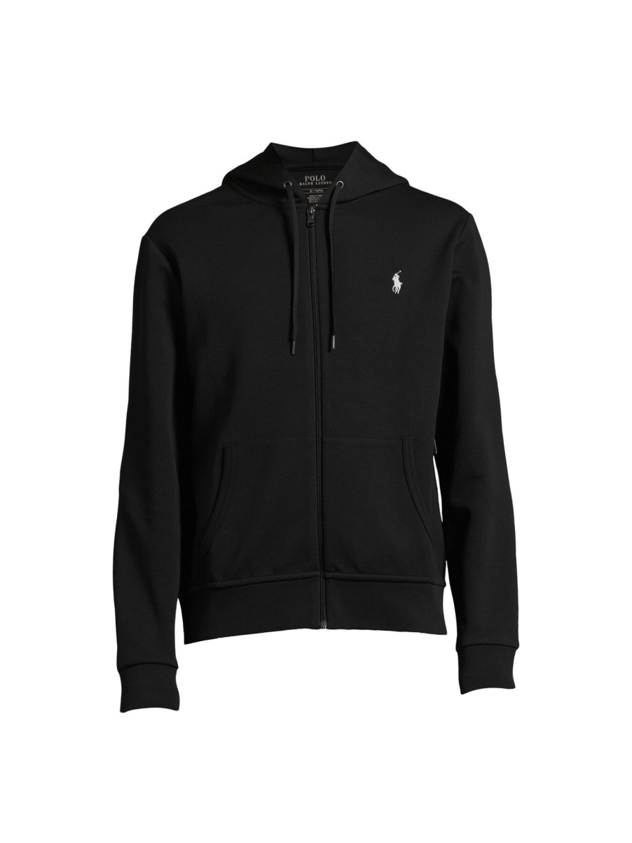 Men Polo Ralph Lauren Sweatshirts & Knitwear | Double Knit Zip Up Hoodie Polo Black