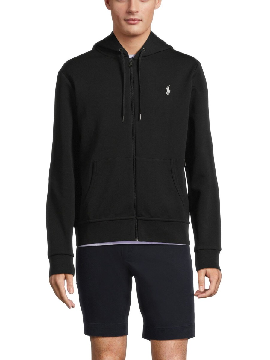 Men Polo Ralph Lauren Sweatshirts & Knitwear | Double Knit Zip Up Hoodie Polo Black