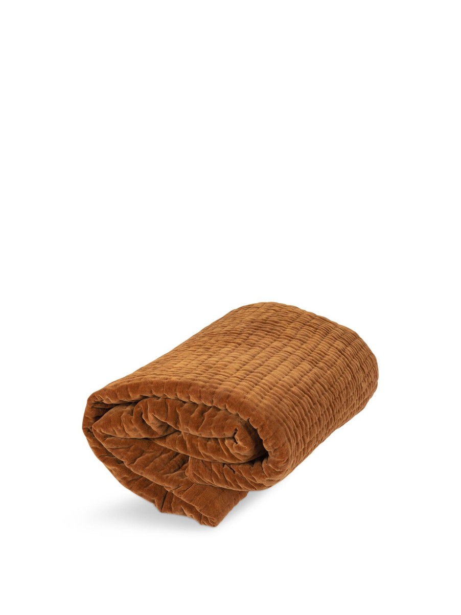 Home & Tech Heal's Throws & Blankets | Velvet Kantha Bedspread Toffee 240 X 260 Brown