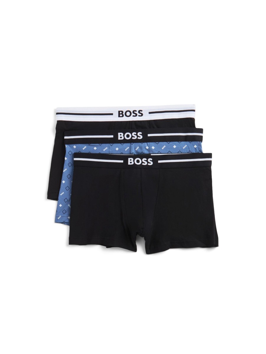 Men BOSS Underwear & Socks | Three-Pack Of Stretch-Cotton Trunks With Logo Waistbands Open Miscellaneous